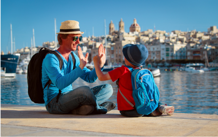 Father and son exploring Sliema Ferries in Malta Quest