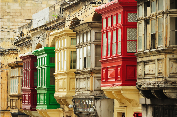 Typical Maltese balconies featured in Malta Quest