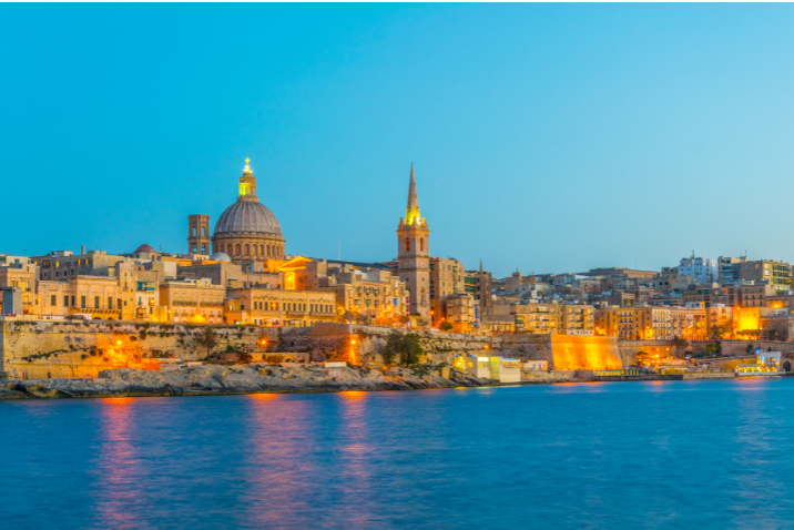 Evening view of Valletta, a Malta Quest landmark